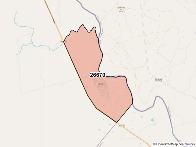 Mapa del código postal 26670, Hidalgo, Coahuila de Zaragoza