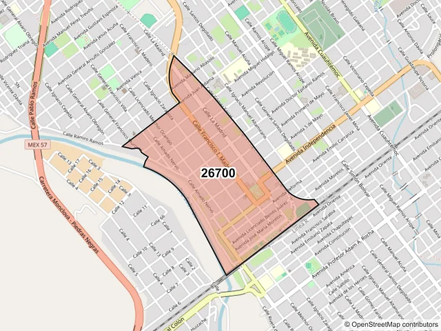 Mapa del código postal 26700, Sabinas, Coahuila de Zaragoza