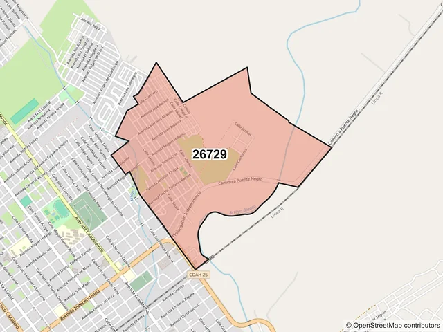 Mapa del código postal 26729, Sabinas, Coahuila de Zaragoza