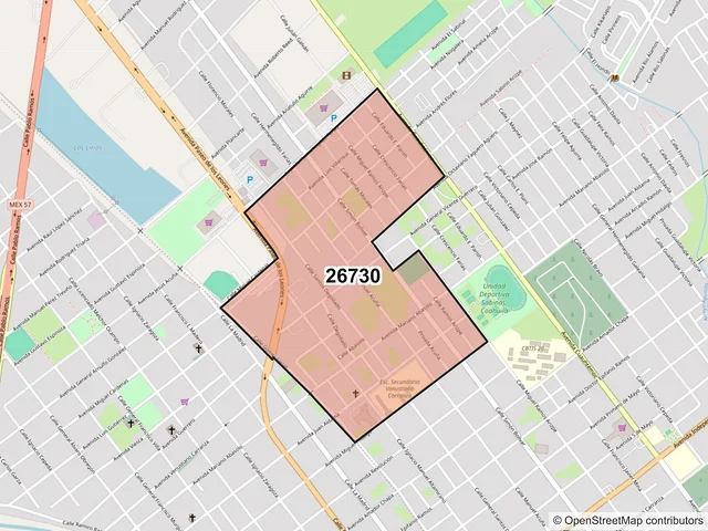 Mapa del código postal 26730, Sabinas, Coahuila de Zaragoza