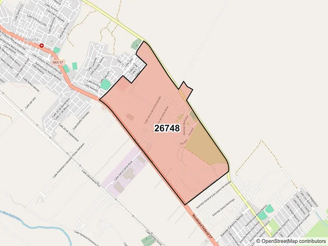 Mapa del código postal 26748, Sabinas, Coahuila de Zaragoza