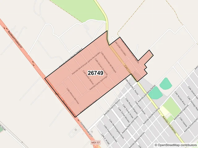 Mapa del código postal 26749, Sabinas, Coahuila de Zaragoza