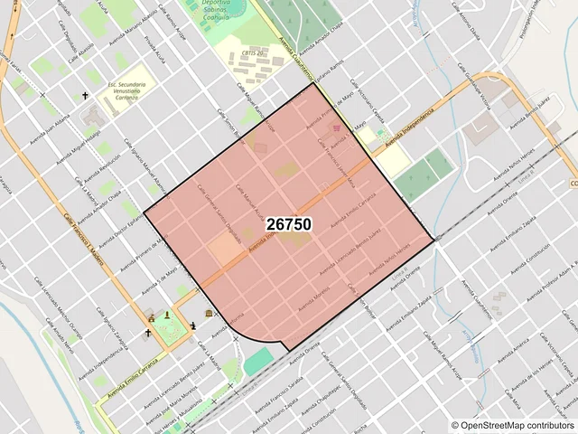 Mapa del código postal 26750, Sabinas, Coahuila de Zaragoza