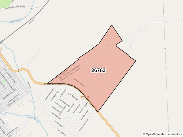Mapa del código postal 26763, Sabinas, Coahuila de Zaragoza