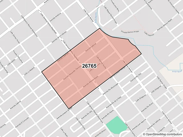 Mapa del código postal 26765, Sabinas, Coahuila de Zaragoza