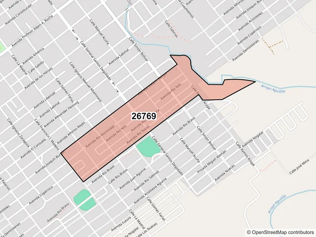 Mapa del código postal 26769, Sabinas, Coahuila de Zaragoza