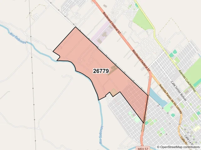 Mapa del código postal 26779, Sabinas, Coahuila de Zaragoza