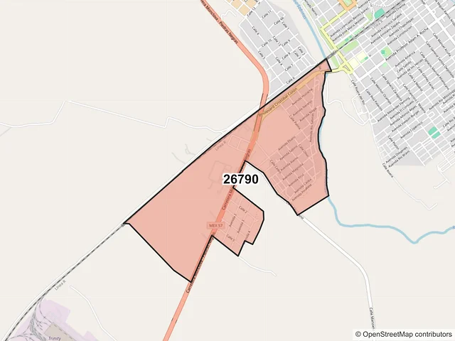 Mapa del código postal 26790, Sabinas, Coahuila de Zaragoza