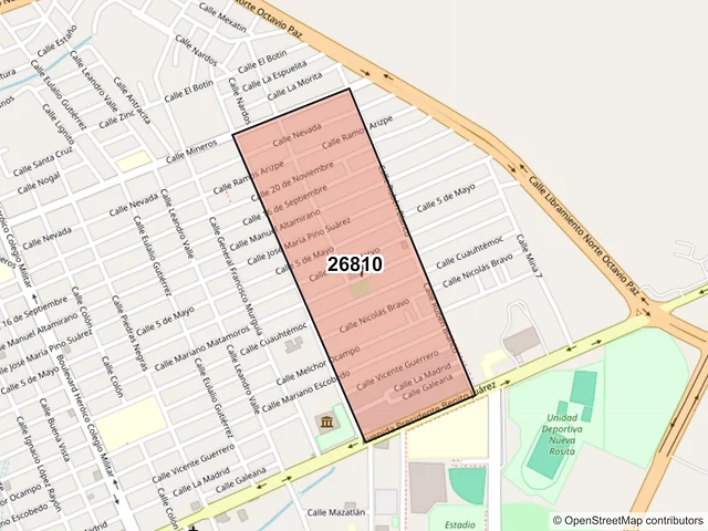Mapa del código postal 26810, San Juan de Sabinas, Coahuila de Zaragoza
