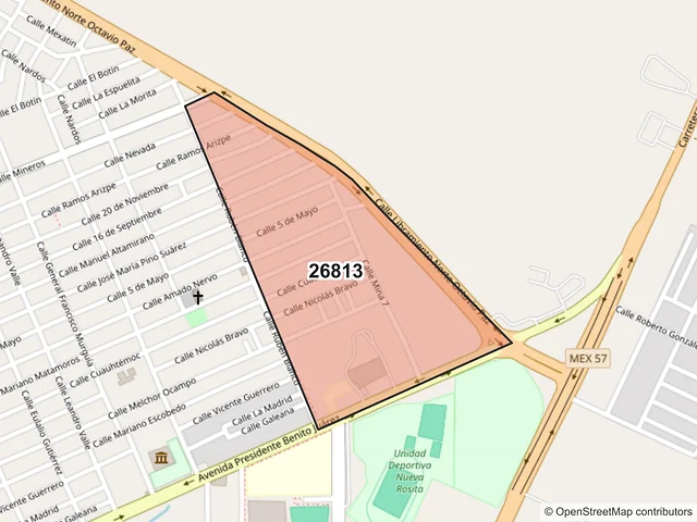 Mapa del código postal 26813, San Juan de Sabinas, Coahuila de Zaragoza