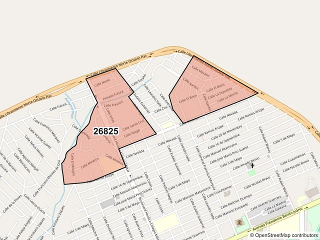 Mapa del código postal 26825, San Juan de Sabinas, Coahuila de Zaragoza