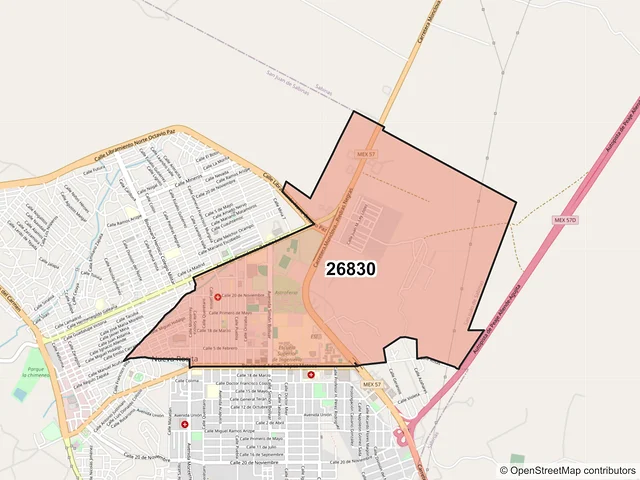Mapa del código postal 26830, San Juan de Sabinas, Coahuila de Zaragoza