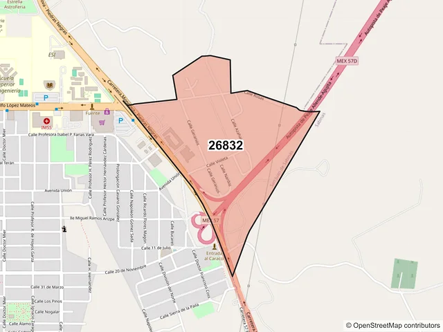 Mapa del código postal 26832, San Juan de Sabinas, Coahuila de Zaragoza