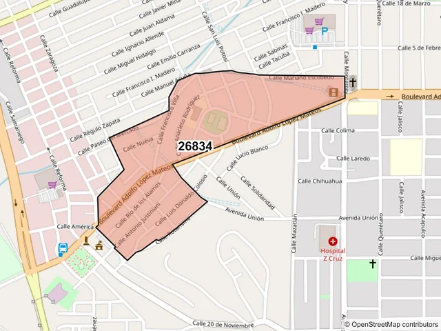 Mapa del código postal 26834, San Juan de Sabinas, Coahuila de Zaragoza