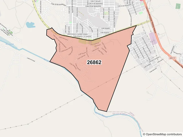 Mapa del código postal 26862, San Juan de Sabinas, Coahuila de Zaragoza