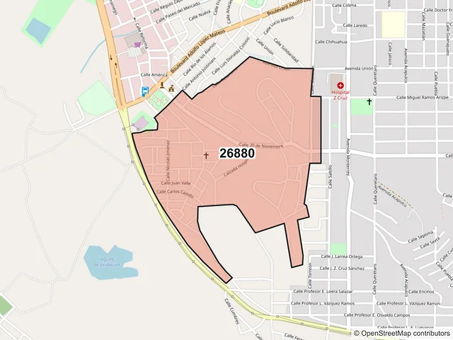Mapa del código postal 26880, San Juan de Sabinas, Coahuila de Zaragoza