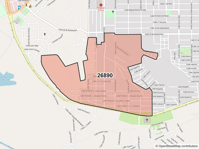Mapa del código postal 26890, San Juan de Sabinas, Coahuila de Zaragoza