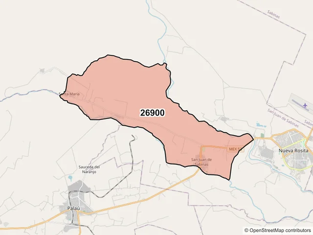 Mapa del código postal 26900, San Juan de Sabinas, Coahuila de Zaragoza