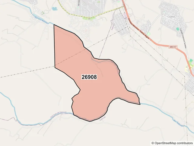 Mapa del código postal 26908, San Juan de Sabinas, Coahuila de Zaragoza