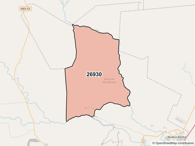 Mapa del código postal 26930, San Juan de Sabinas, Coahuila de Zaragoza