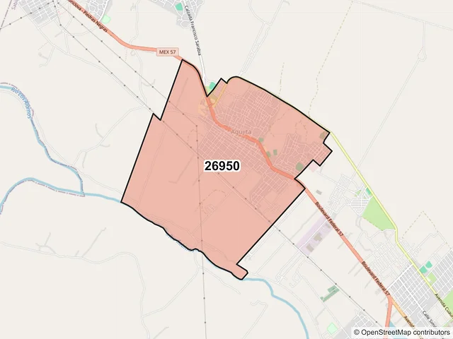 Mapa del código postal 26950, Sabinas, Coahuila de Zaragoza