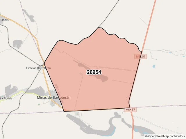Mapa del código postal 26954, Sabinas, Coahuila de Zaragoza