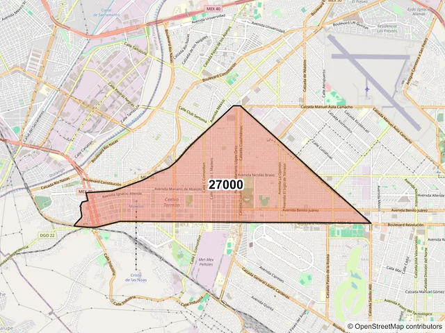 Mapa del código postal 27000, Torreón, Coahuila de Zaragoza