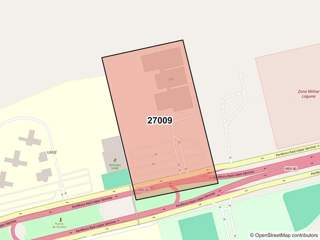Mapa del código postal 27009, Torreón, Coahuila de Zaragoza
