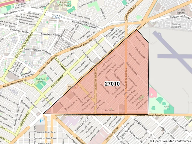 Mapa del código postal 27010, Torreón, Coahuila de Zaragoza