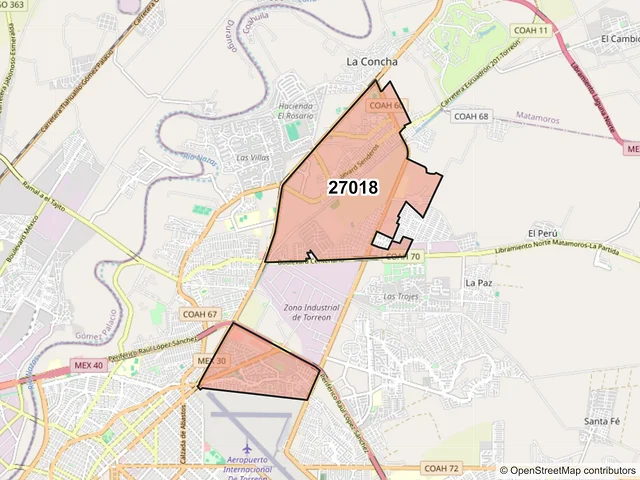 Mapa del código postal 27018, Torreón, Coahuila de Zaragoza