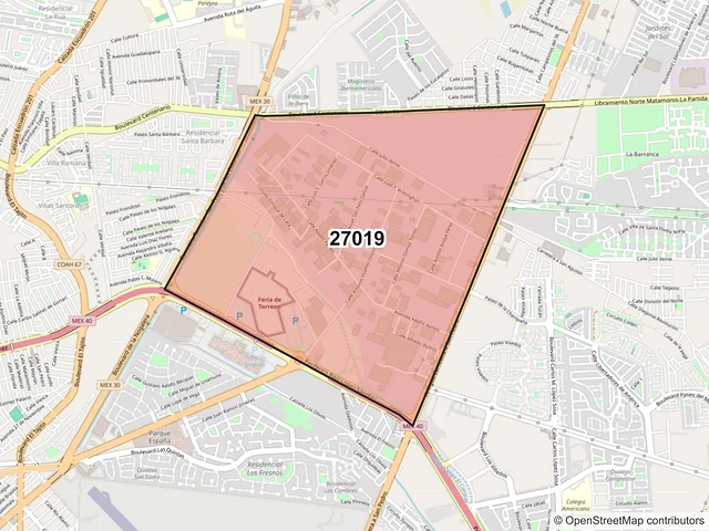 Mapa del código postal 27019, Torreón, Coahuila de Zaragoza