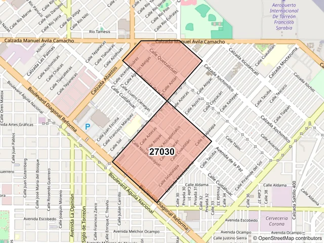Mapa del código postal 27030, Torreón, Coahuila de Zaragoza
