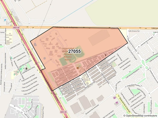Mapa del código postal 27055, Torreón, Coahuila de Zaragoza