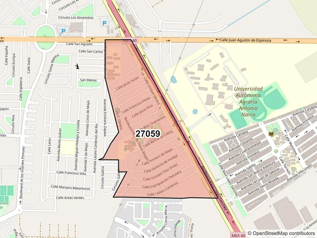 Mapa del código postal 27059, Torreón, Coahuila de Zaragoza