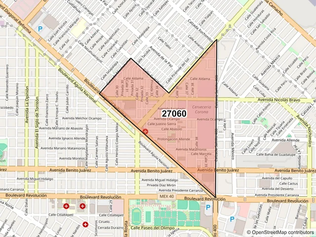 Mapa del código postal 27060, Torreón, Coahuila de Zaragoza
