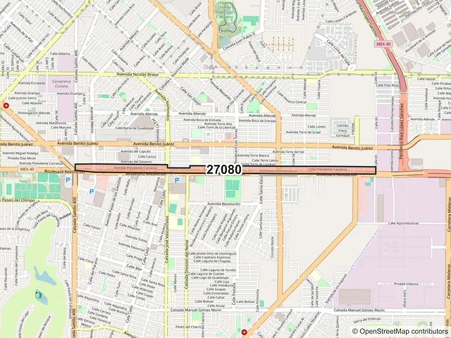 Mapa del código postal 27080, Torreón, Coahuila de Zaragoza