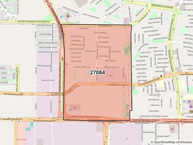 Mapa del código postal 27084, Torreón, Coahuila de Zaragoza