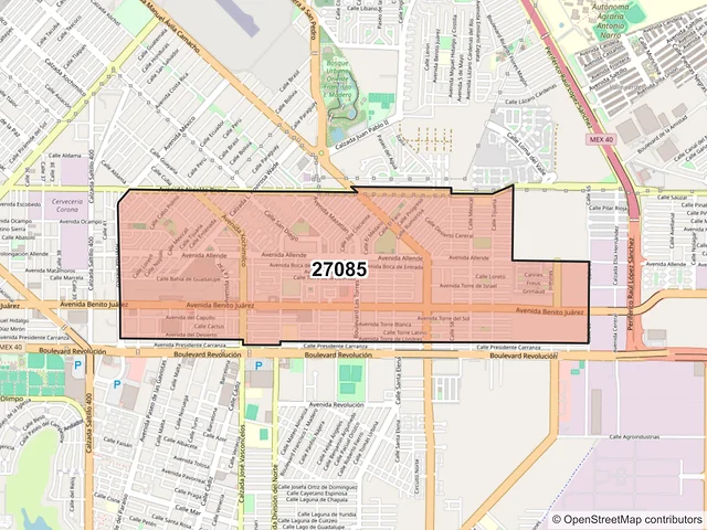 Mapa del código postal 27085, Torreón, Coahuila de Zaragoza