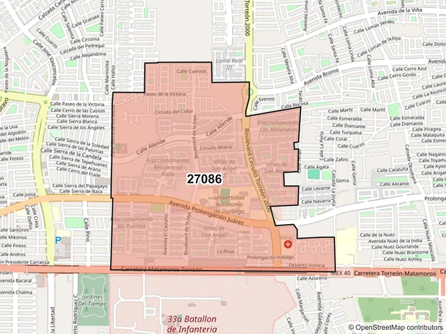 Mapa del código postal 27086, Torreón, Coahuila de Zaragoza