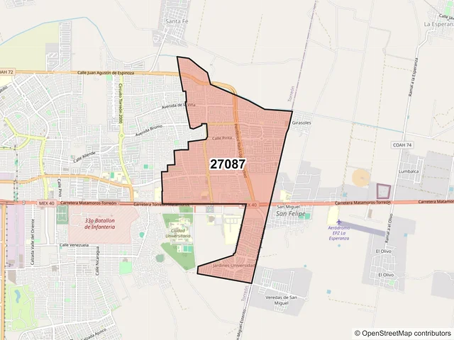 Mapa del código postal 27087, Torreón, Coahuila de Zaragoza