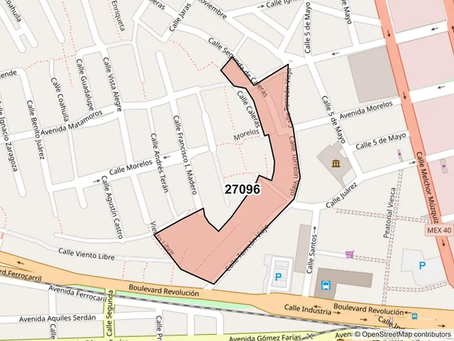 Mapa del código postal 27096, Torreón, Coahuila de Zaragoza