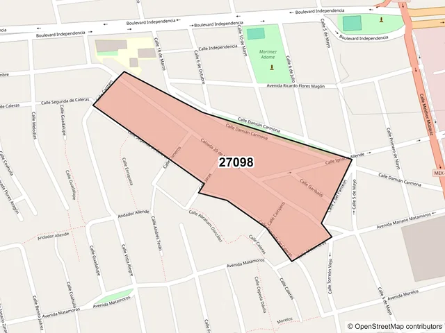 Mapa del código postal 27098, Torreón, Coahuila de Zaragoza