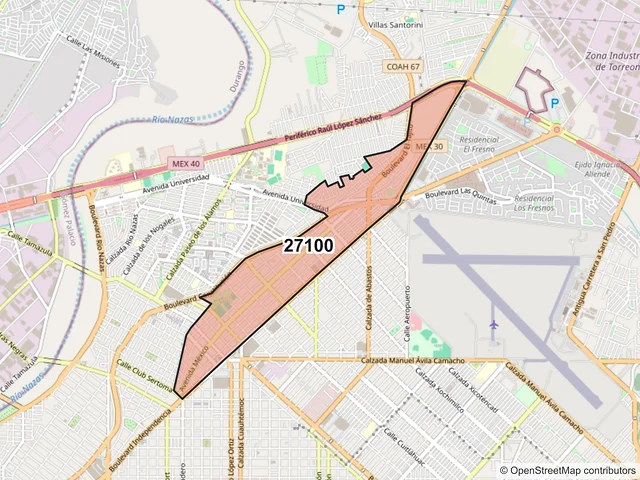 Mapa del código postal 27100, Torreón, Coahuila de Zaragoza