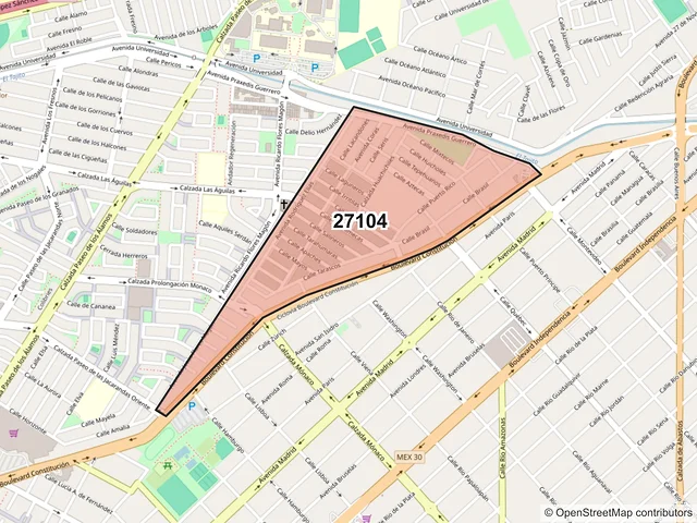 Mapa del código postal 27104, Torreón, Coahuila de Zaragoza