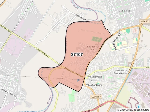 Mapa del código postal 27107, Torreón, Coahuila de Zaragoza