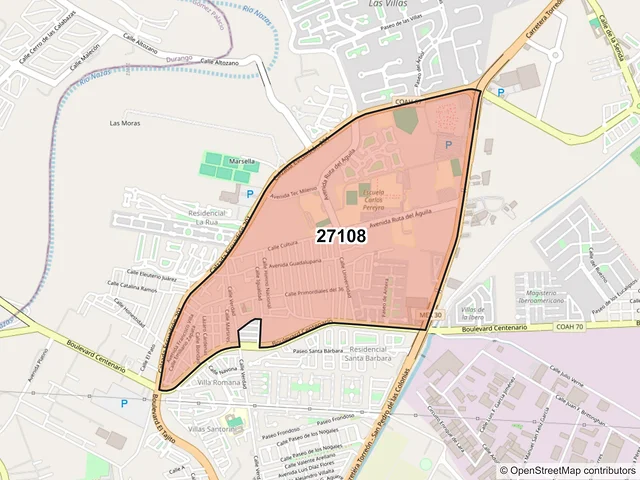 Mapa del código postal 27108, Torreón, Coahuila de Zaragoza