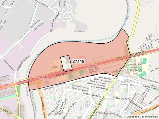 Mapa del código postal 27119, Torreón, Coahuila de Zaragoza