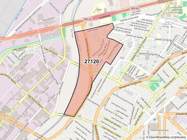 Mapa del código postal 27120, Torreón, Coahuila de Zaragoza