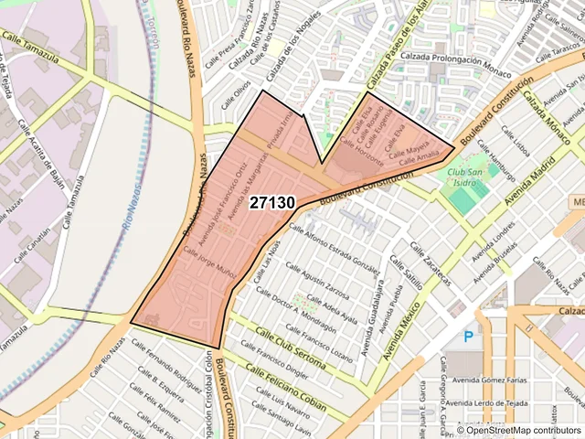 Mapa del código postal 27130, Torreón, Coahuila de Zaragoza