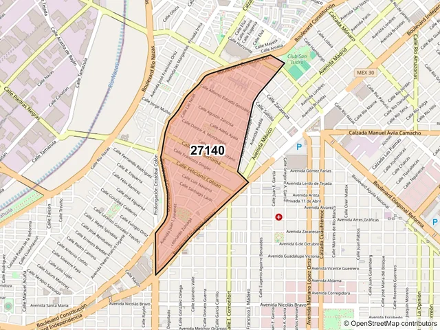 Mapa del código postal 27140, Torreón, Coahuila de Zaragoza